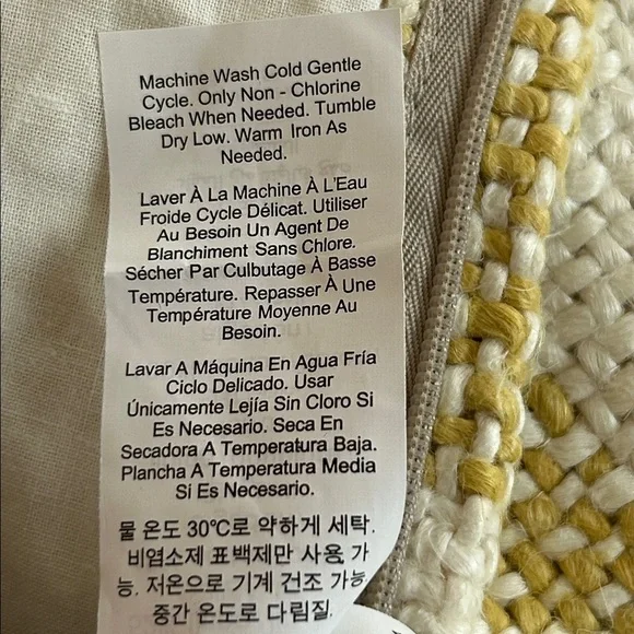 Pottery Barn • NWT Faye Textured Linen Striped Euro Pillow Cover Yellow Cream